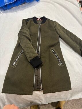 Olive Quilted Sleeve Bomber Coat - Women